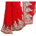 Luxurious Red Colored Stone Worked Bamber Georgette Saree